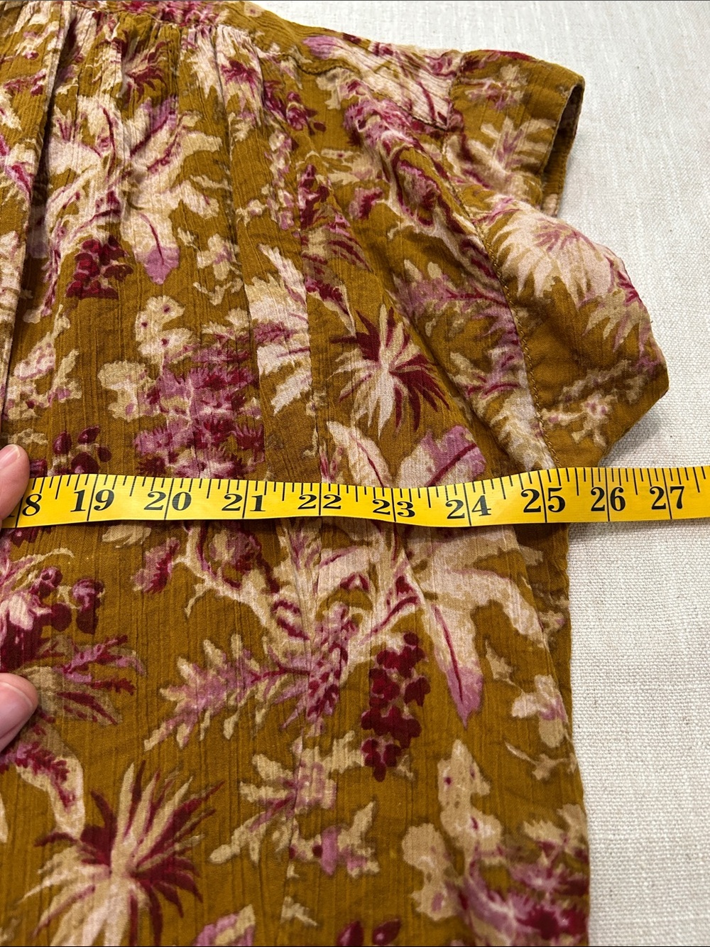 Pilcro Short Sleeved Batwing Button Blouse Mustard Pink Tropical Print Oversized - Picture 9 of 15